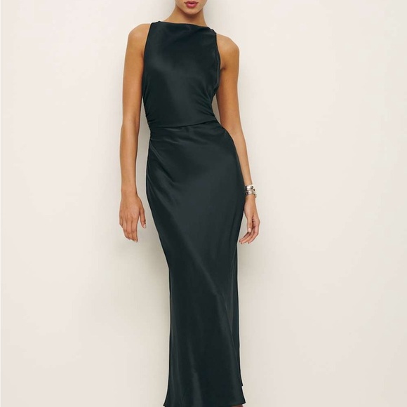 Reformation Casette Silk Dress Black Brand New - Picture 1 of 7